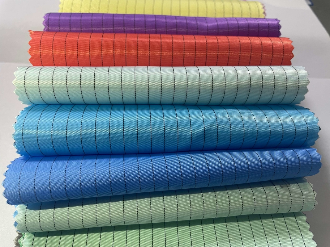 শিল্প পোশাক তৈরির জন্য 110gsm 5mm স্ট্রাইপ ডিজাইন অ্যান্টি স্ট্যাটিক ESD অ্যান্টিস্ট্যাটিক বোনা ফ্যাব্রিক